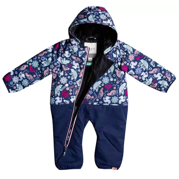 NWT Roxy Medieval Blue Neo Infant Girls' Rose Snow Jumpsuit - Picture 2 of 11